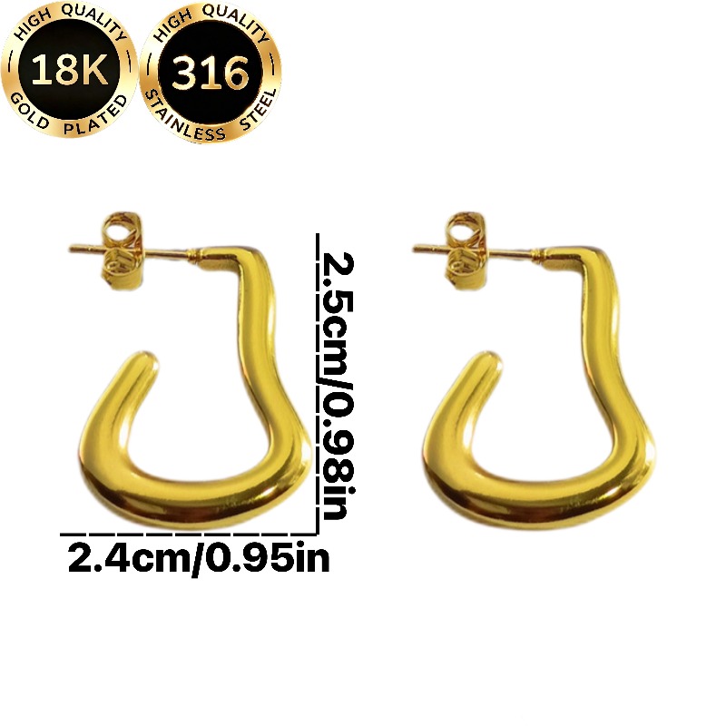 Women's 18K Gold Plated Hypoallergenic Stainless Steel Curved Stud Earrings